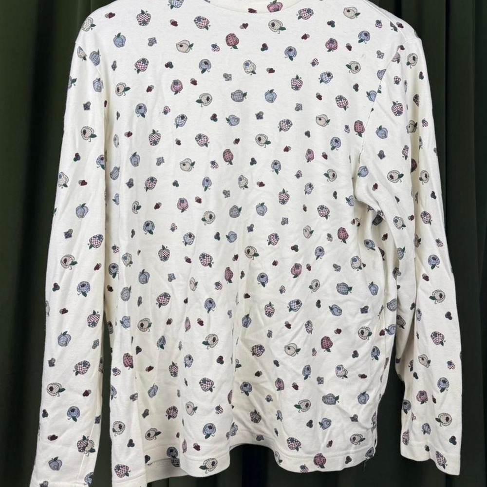 Croft & Barrow Womens XL White Floral Fruit Print Mock Neck Long Sleeve Top